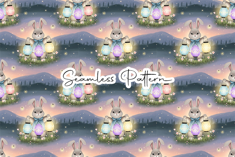Easter Bunny Lantern Seamless Pattern