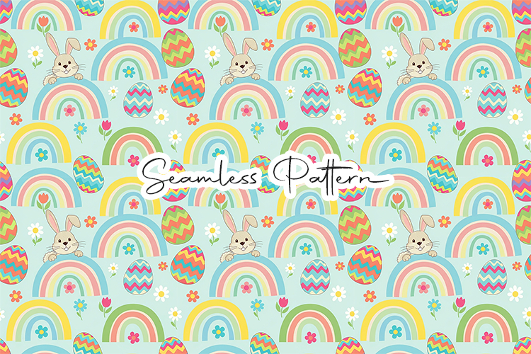 Easter Bunny Rainbow Seamless Pattern