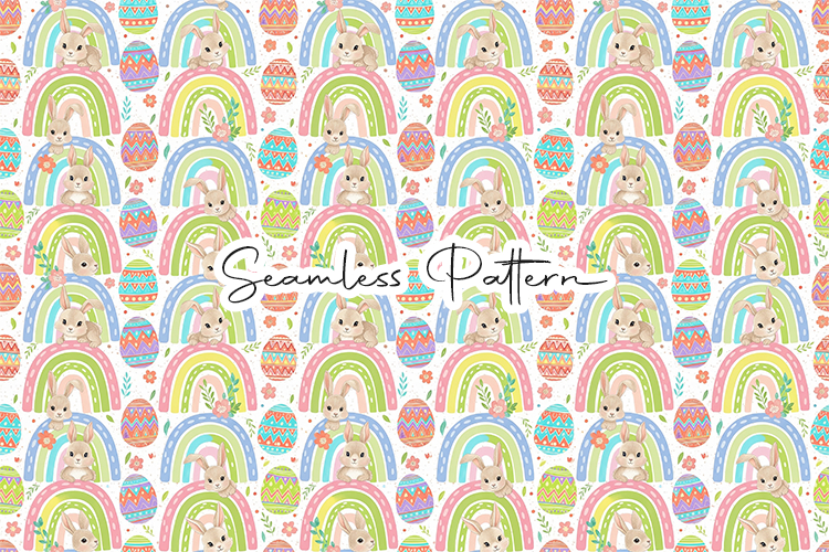 Cute Easter Bunny Rainbow Seamless