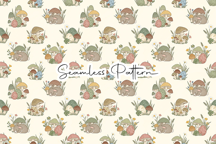 Woodland Bunny Mushroom Seamless Pattern