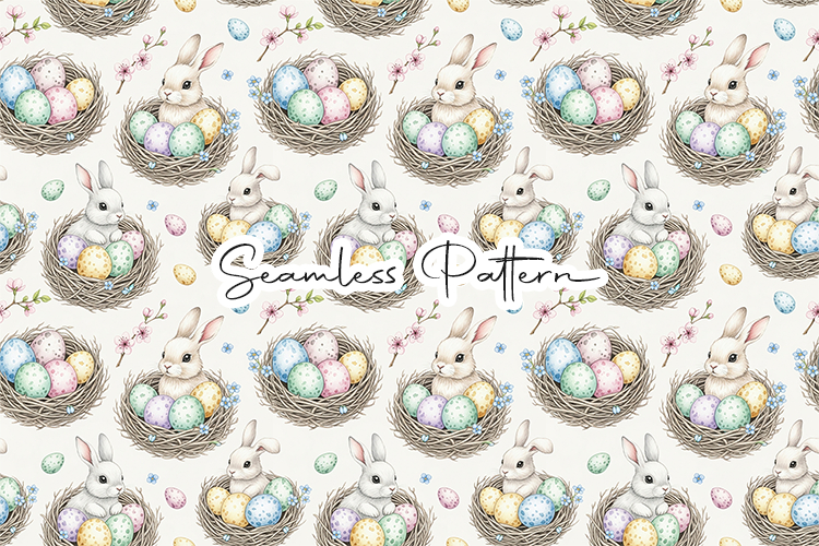 Easter Bunny Nest Seamless Pattern