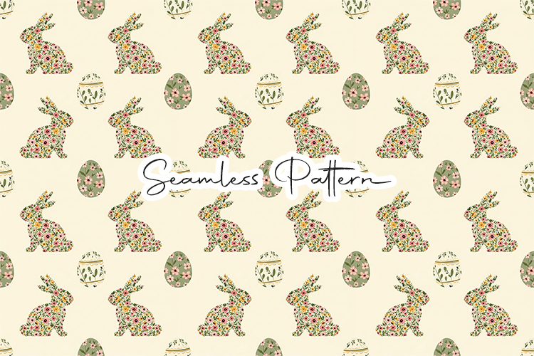 Floral Easter Bunny Seamless Pattern