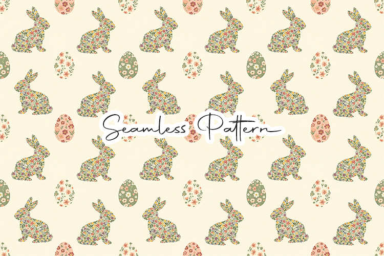 Floral Bunny Easter Seamless Pattern