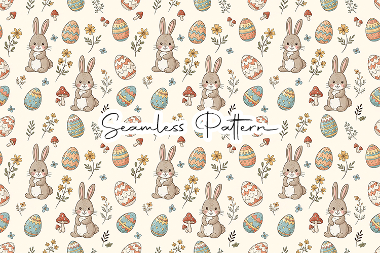 Cute Bunny Easter Eggs Seamless Pattern
