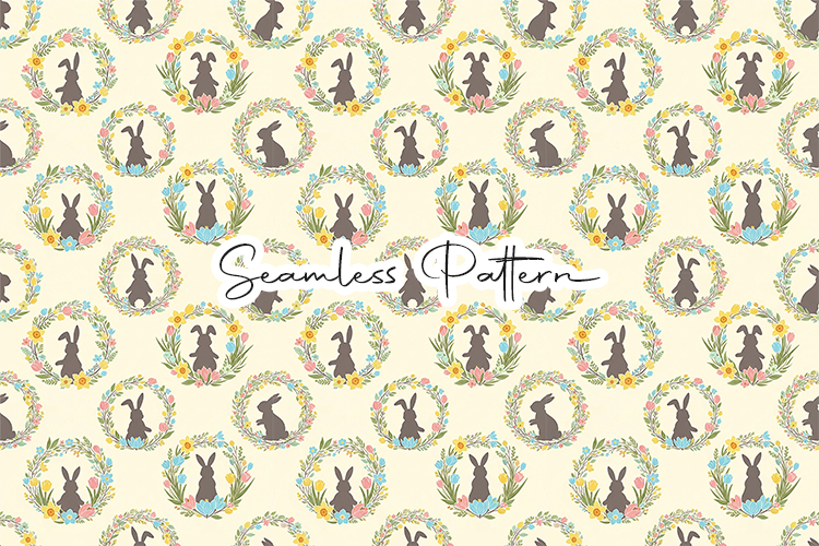 Floral Bunny Wreath Seamless Pattern
