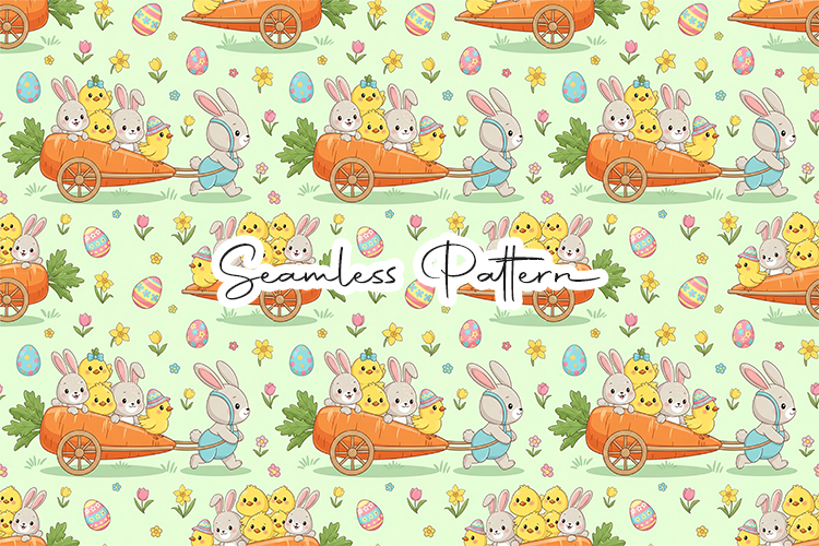 Bunny Carrot Cart Easter Seamless