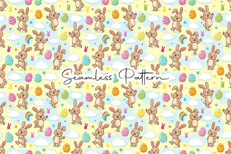 Cute Bunny Egg Rainbow Seamless Pattern