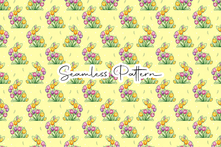 Floral Bunny Tulip Seamless Pattern