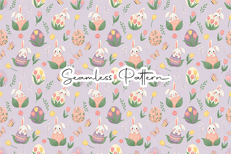 Cute Bunny Egg Floral Seamless Pattern