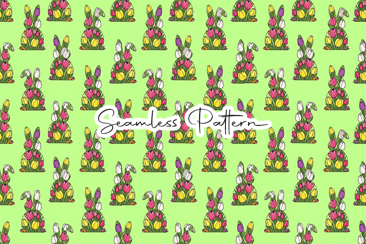 Tulip Bunny Spring Seamless Pattern