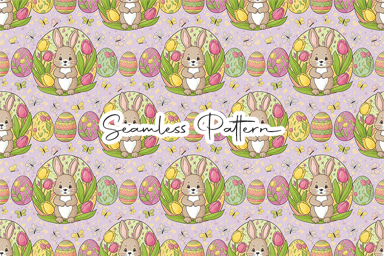 Cute Bunny Tulip Easter Seamless Pattern