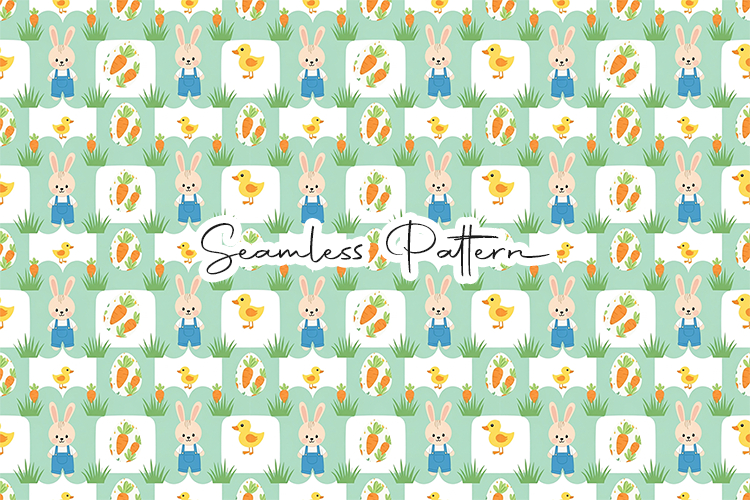 Cute Bunny Chick Easter Seamless Pattern