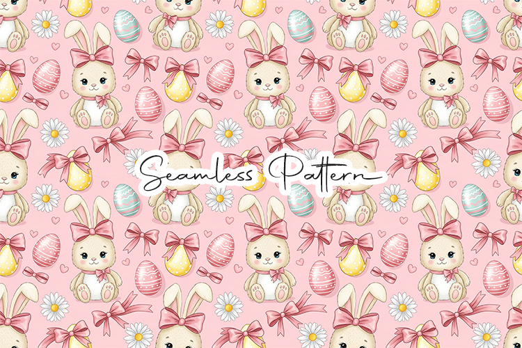 Cute Bunny Bow Easter Seamless Pattern