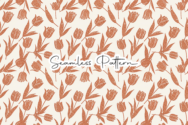 Glitter Tulip Floral Seamless Pattern