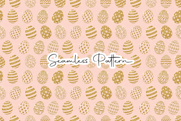 Gold Glitter Easter Eggs Seamless Pattern