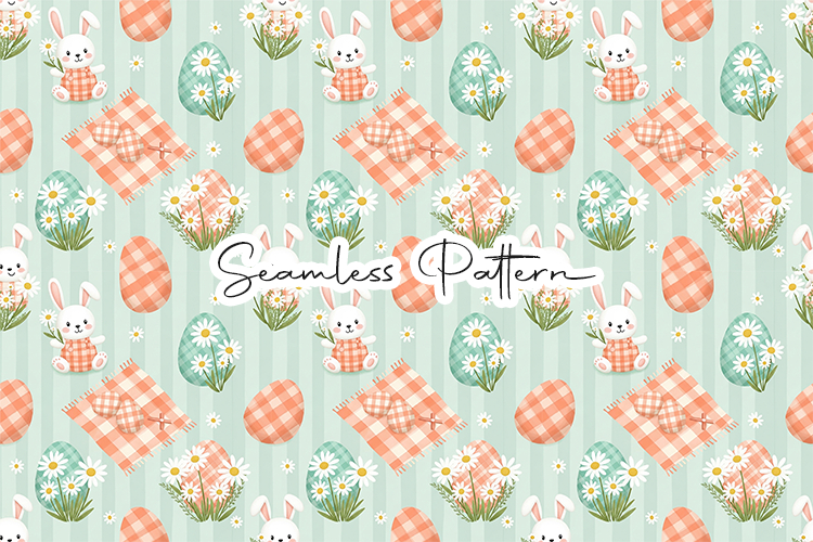 Bunny Daisy Plaid Easter Seamless Pattern