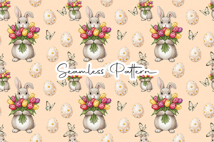 Floral Easter Bunny Seamless Pattern