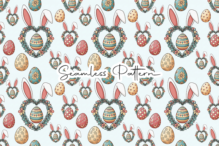 Bunny Ear Wreath Easter Seamless Pattern