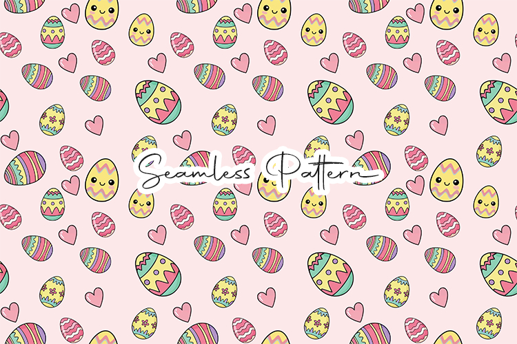 Cute Easter Eggs Hearts Seamless Pattern