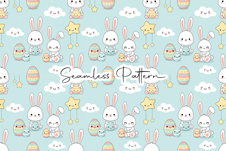 Cute Easter Bunny Kawaii Seamless Pattern