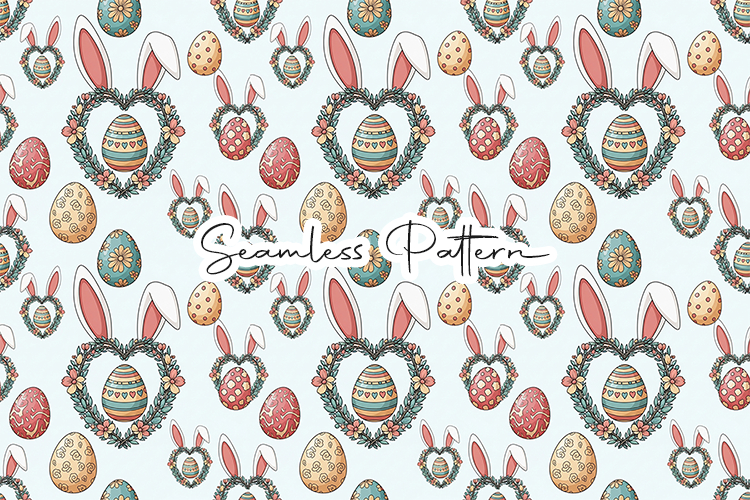 Floral Bunny Easter Eggs Seamless Pattern