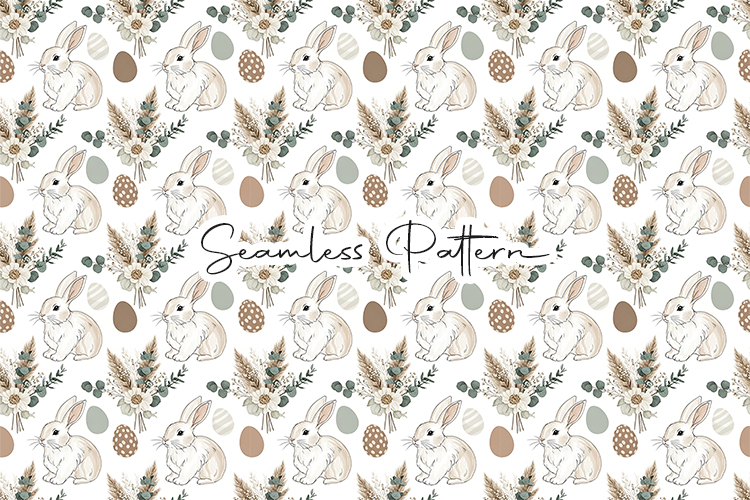Boho Bunny Floral Easter Seamless Pattern
