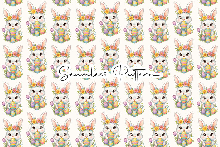 Cute Floral Bunny Easter Seamless Pattern