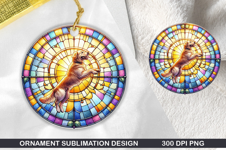 Cute Dog Stained Glass Ornament PNG, Digital Download File