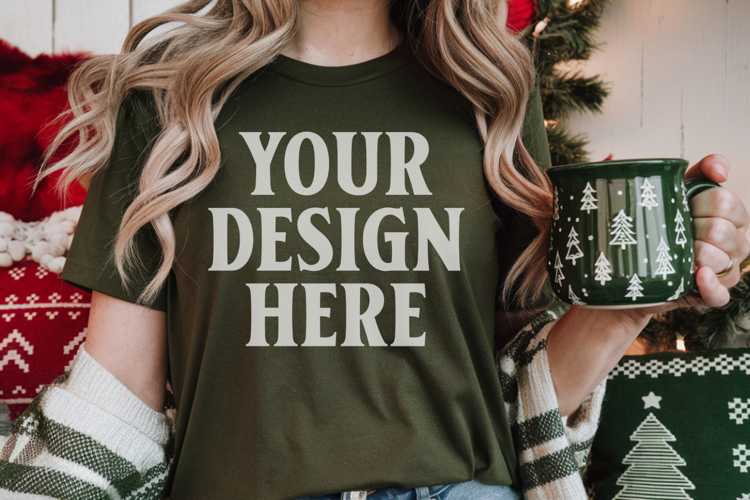 Christmas Bella Canvas 3001 Forest Green Shirt Mockup ,Trand