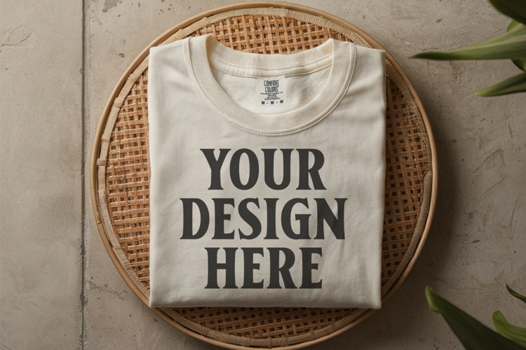 Ivory Comfort Colors 1717 Folded Tshirt Mockups