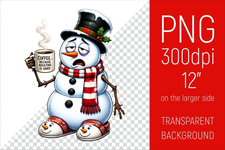 Funny Morning Coffee Snowman | Christmas Clipart example image 1