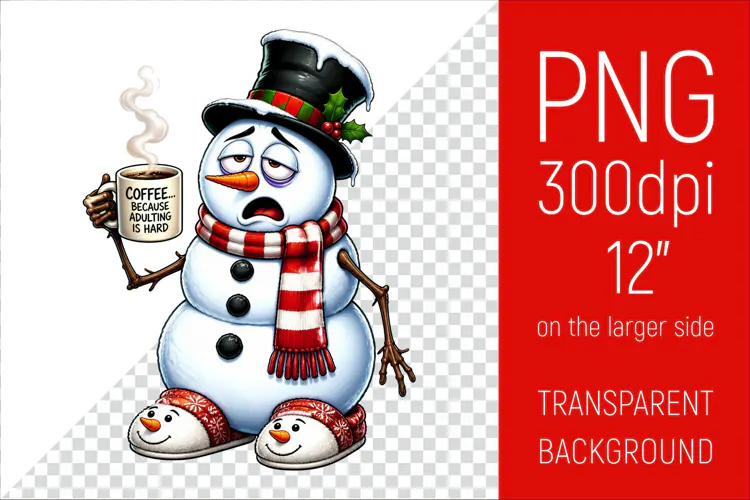 Funny Morning Coffee Snowman | Christmas Clipart