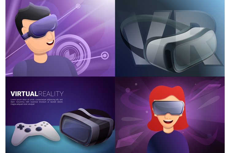 Game goggles banner set, cartoon style