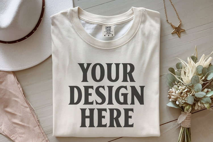 Ivory Comfort Colors 1717 Folded Tshirt Mockups
