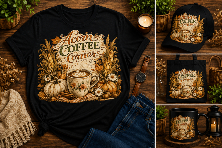 Acorn Coffee Corner Fall PNG Design