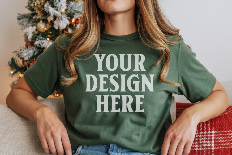 Christmas Bella Canvas 3001 Forest Green Shirt Mockup ,Trand