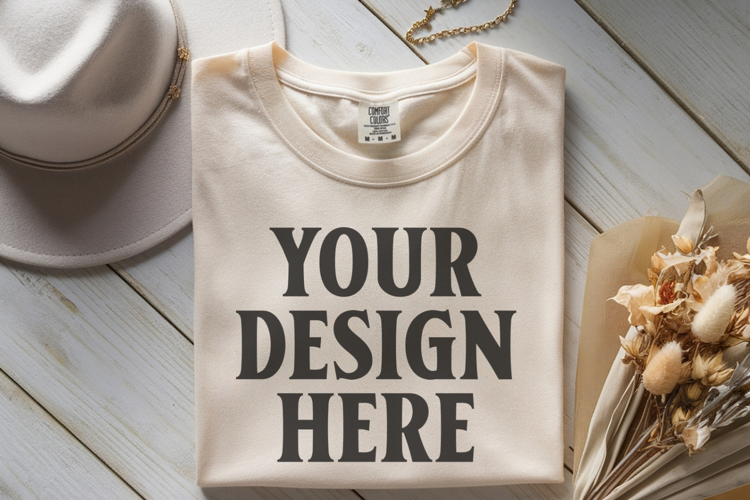 Ivory Comfort Colors 1717 Folded Tshirt Mockups