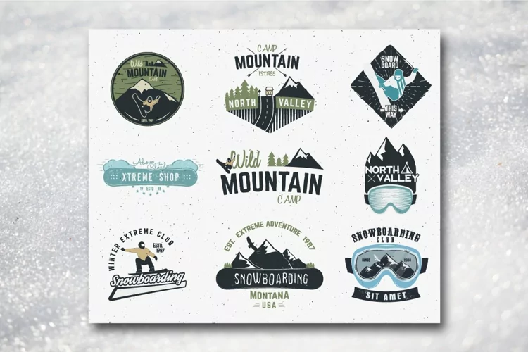 Winter Sports SVG Logos / Camping Adventure Badges Snowboard