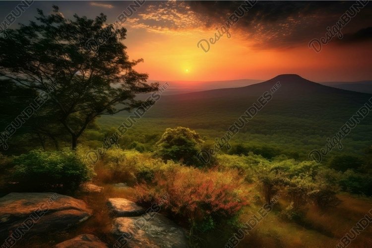 Enchanting sunset over lush landscape
