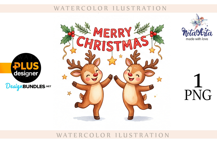 Christmas deer watercolor illustration