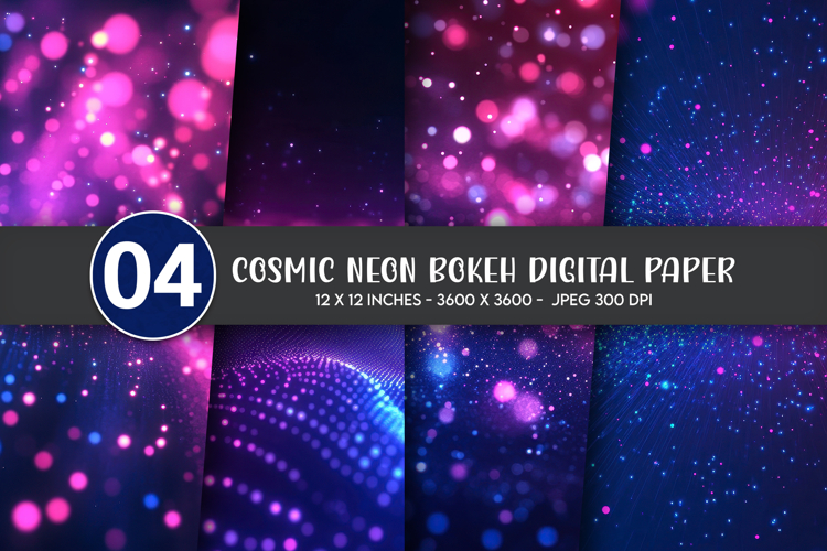 Cosmic Neon Bokeh Digital Paper