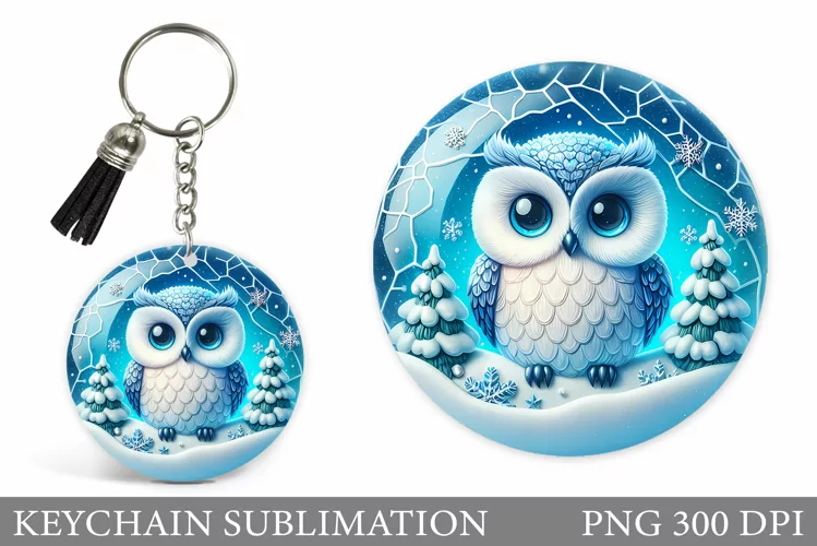 Cute Owl Keychain Design. Christmas Keychain Sublimation