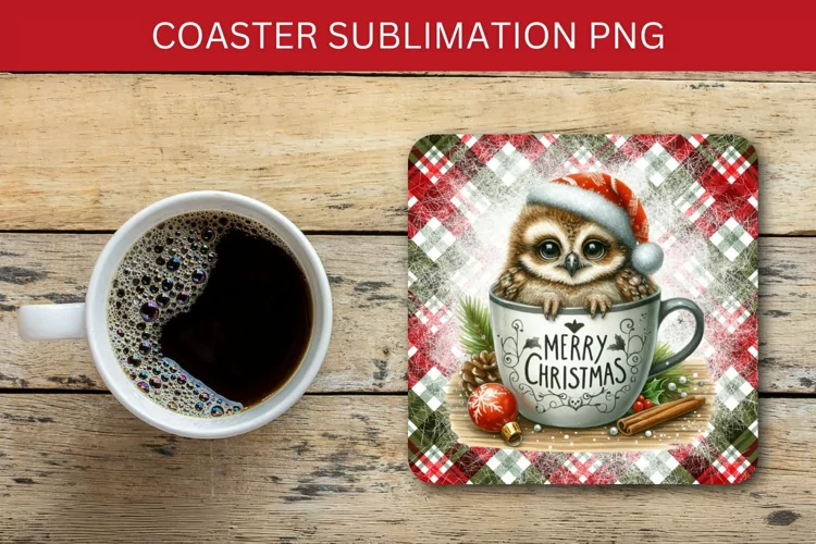 square coaster - owl in the mug