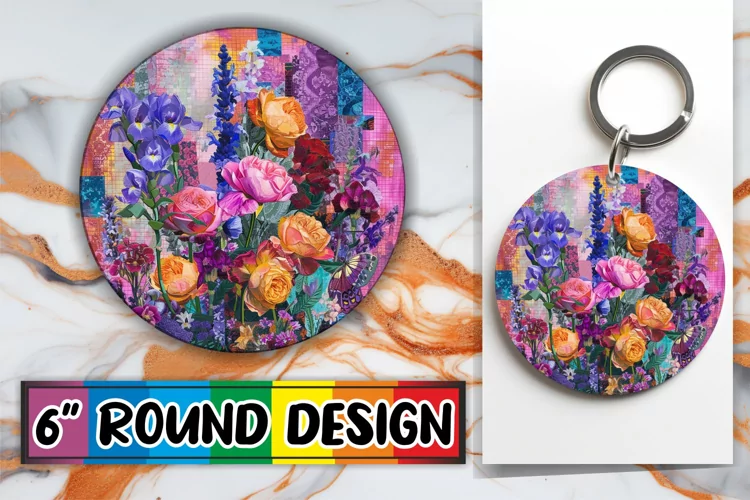 Stylish Bloom Keychain Sublimation Design
