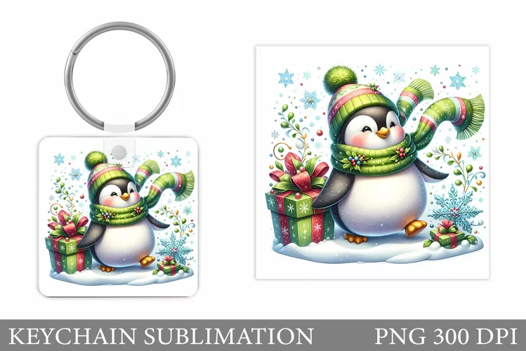 Christmas Penguin Keychain. Christmas Keychain Design