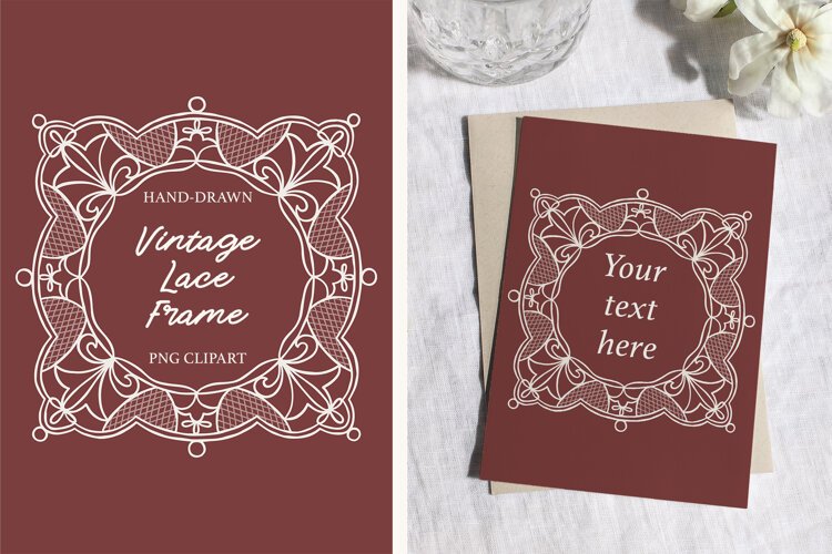 Hand-Drawn Vintage Lace Frame Clipart for Wedding Designs example image 1