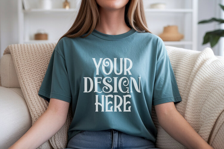 Blue Spruce Comfort Colors 1717 T-shirt Mockups,1717 Mockups example image 1