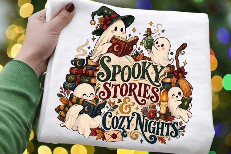 Spooky Stories and Cozy Nights Halloween Sublimation Design example image 1