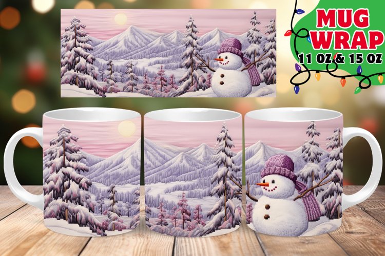 3D Snowman Embroidered Christmas Wonder 15oz Mug Wrap example image 1