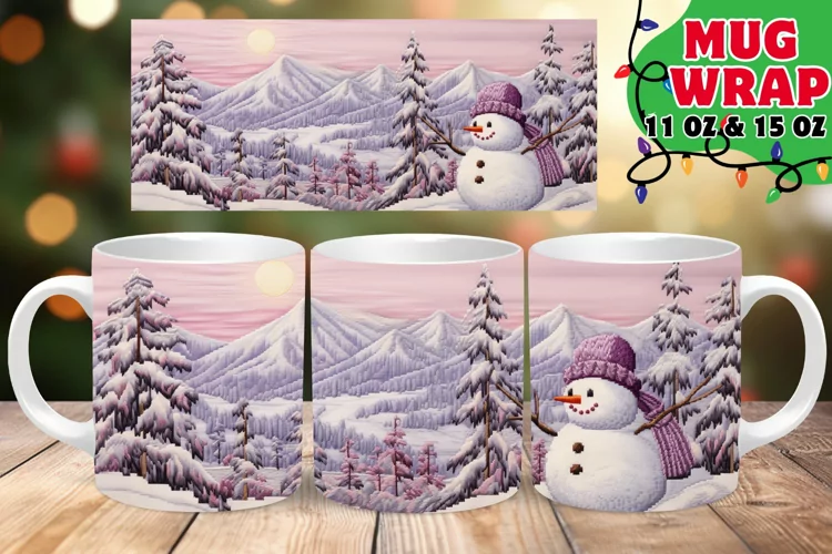 3D Snowman Embroidered Christmas Wonder 15oz Mug Wrap